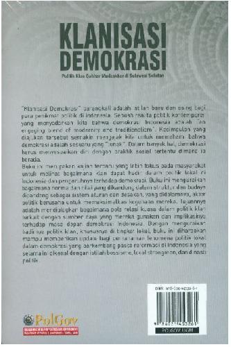 Cover Belakang Buku Klanisasi Demokrasi Politik Klan Qahhar Mudzakkar di Sulawesi Selatan