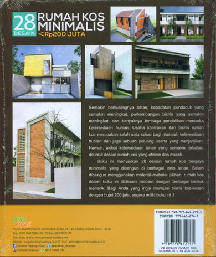 Cover Belakang Buku 28 Desain Rumah Kos Minimalis Kurang dari Rp200 Juta