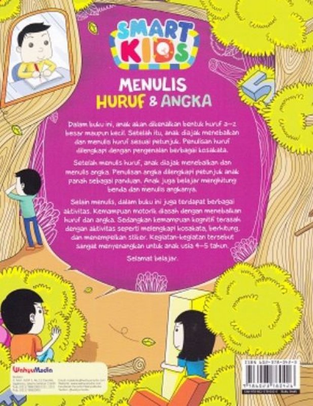 Cover Belakang Buku Smart Kids: Menulis Huruf dan Angka paud 4-5 tahun