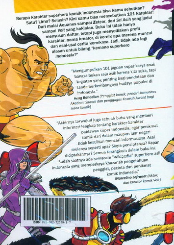 Cover Belakang Buku 101 Karakter Superhero Komik Indonesia