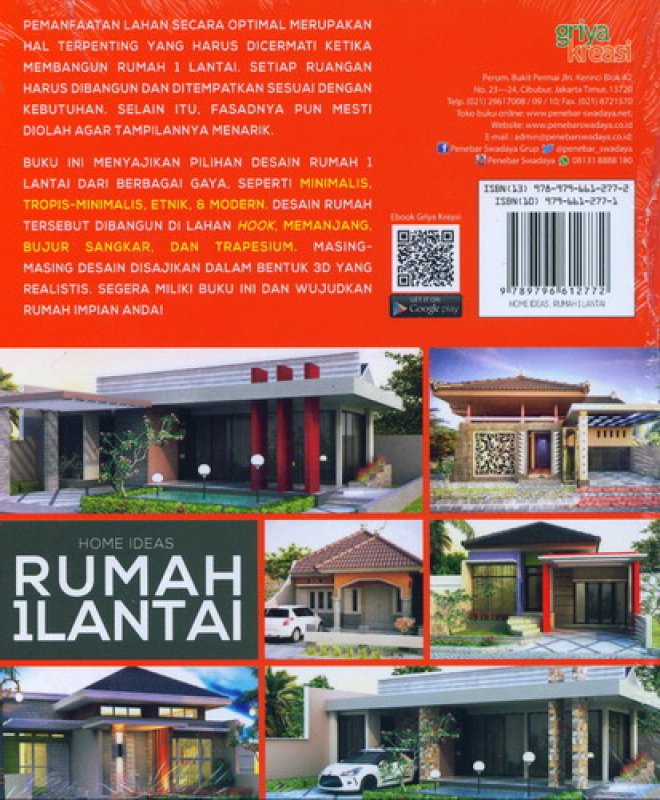 Cover Belakang Buku Home Ideas: Rumah 1 Lantai (72 Desain Rumah Di Lahan)