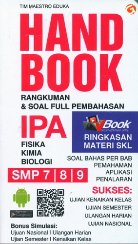 Cover Buku Handbook IPA SMP kelas 7-8-9 (Rangkuman & Soal full Pembahasan)