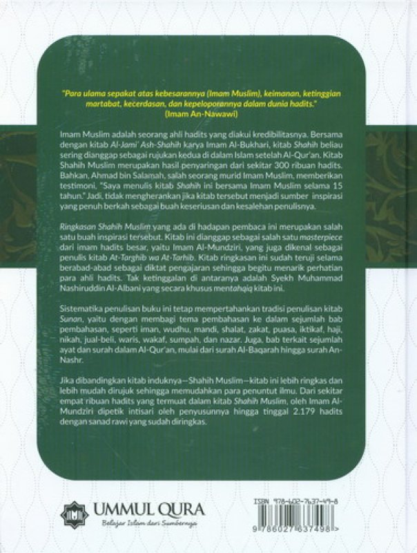 Cover Belakang Buku Mukhtashar Shahih Muslim