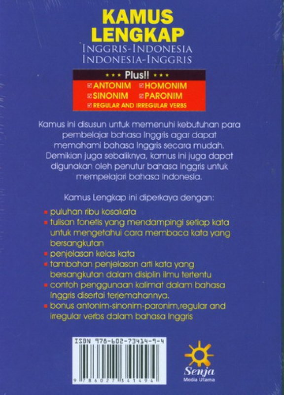 Cover Belakang Buku Kamus Lengkap Inggris-Indonesia Indonesia-Inggris