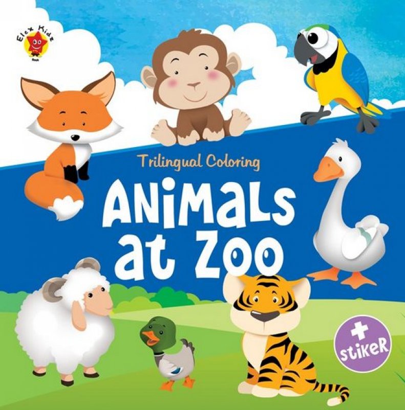 Cover Buku Trilingual Coloring : Animals At Zoo