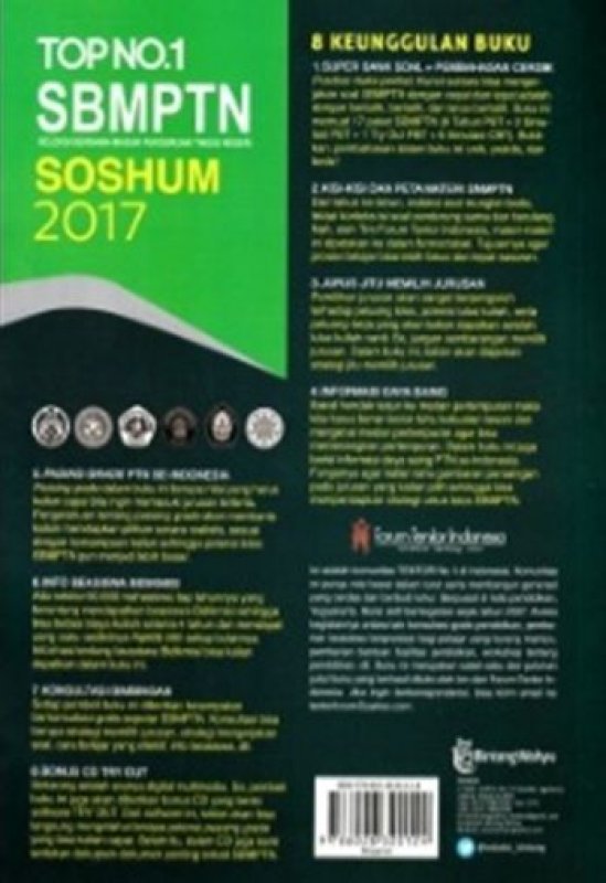 Cover Belakang Buku TOP NO. 1 SBMPTN SOSHUM (PLUS CD) 2017