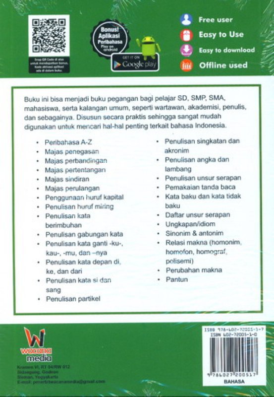 Cover Belakang Buku Buku Pintar Praktis Bahasa Indonesia Untuk SD, SMA, Mahasiswa & Umum