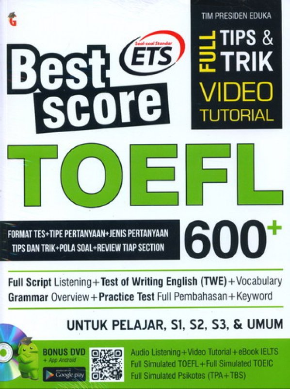 Cover Buku Best Score TOEFL 600+ [Bonus DVD]