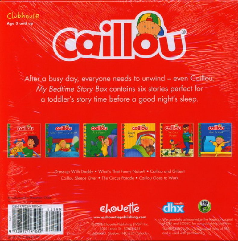 Cover Belakang Buku Caillou: My Bedtime Story Box [Includes 6 books] (english version)