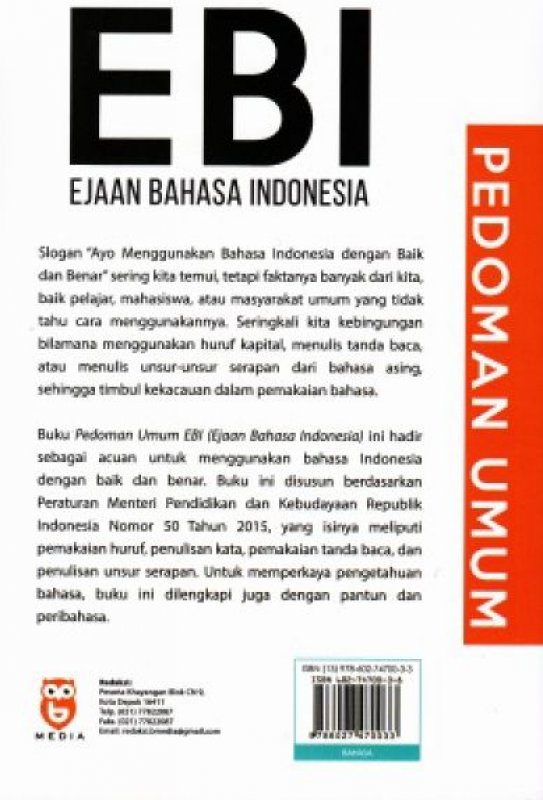 Cover Belakang Buku Pedoman Umum EBI (Ejaan Bahasa Indonesia)