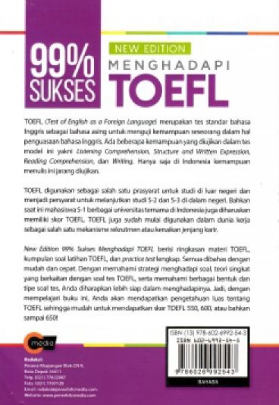 Cover Belakang Buku New Edition 99% Sukses Menghadapi TOEFL + CD