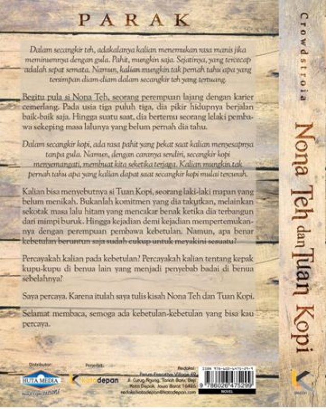 Cover Belakang Buku Nona Teh dan Tuan Kopi : Parak (Edisi TTD& Block Note)