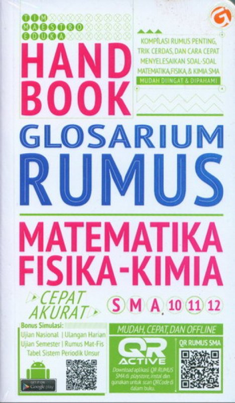 Cover Buku Handbook Glosarium Rumus Matematika, Fisika, Kimia SMA 10 11 12